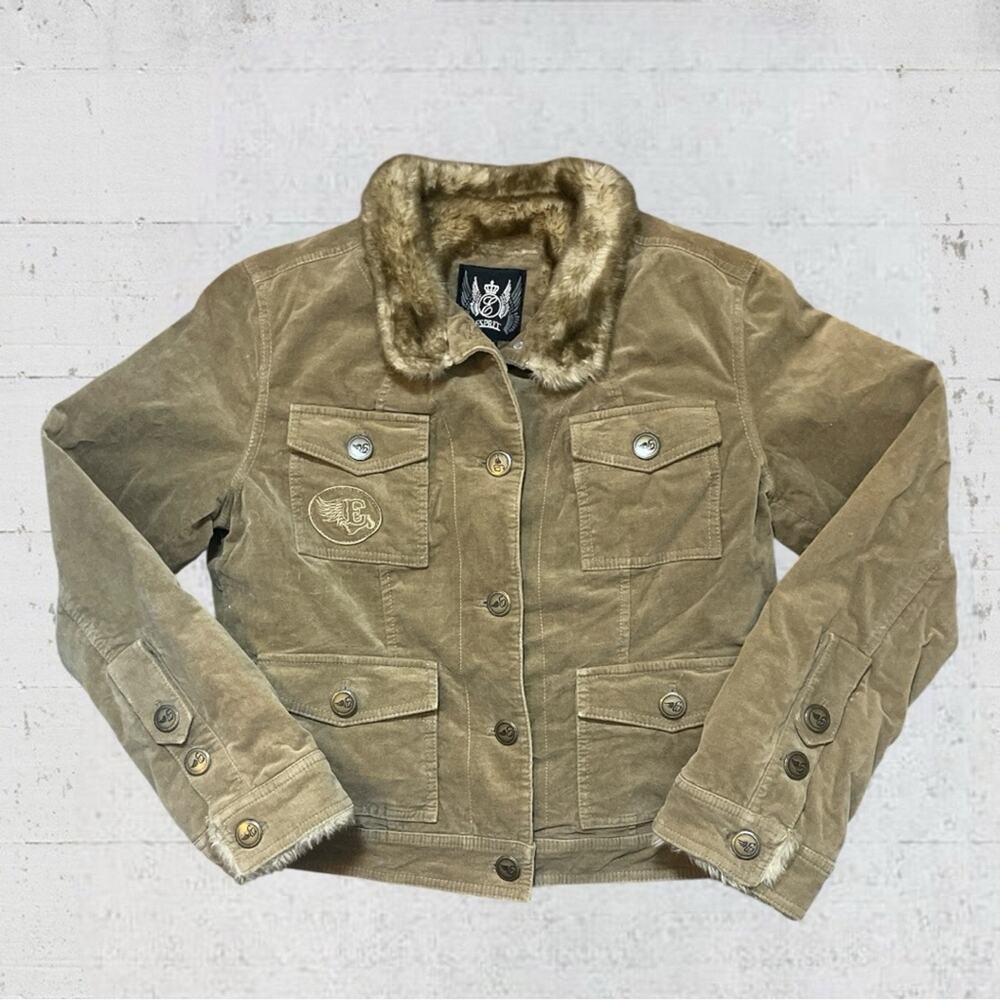 VTG Y2K 90s Esprit Velveteen & Faux Fur Utility Barn Jacket Retro Boho Size L